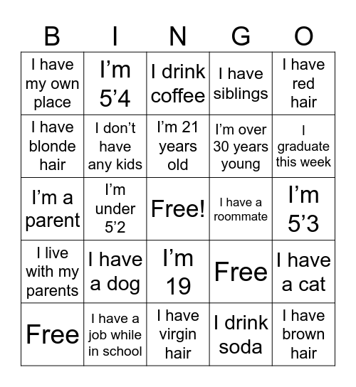 Who am I Bingo Card