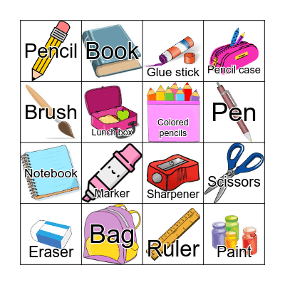 School Supplies Bingo Card