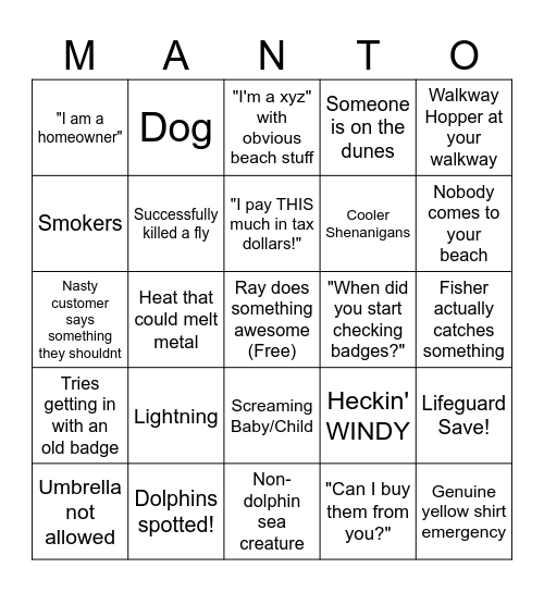 Mantoloking Beach Bingo Card