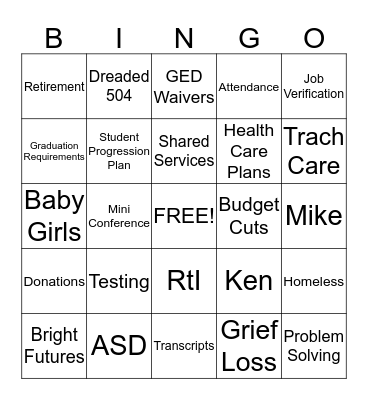 Student Services Bingo Card