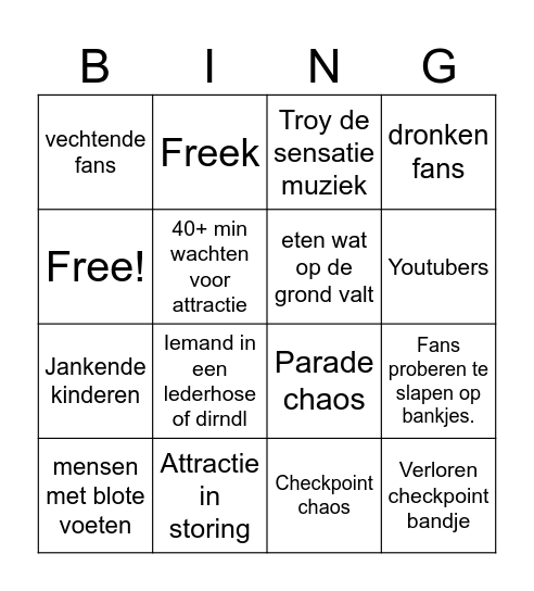 Toverland 25 uur special Bingo Card