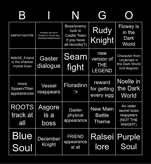 Deltarune Chapter 5 Bingo Card