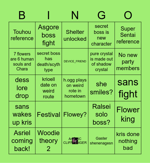 Deltarune Chaper 5 Bingo Card