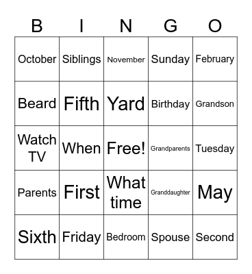 1B English Bingo Card