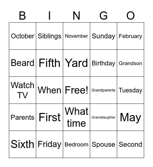 1B English Bingo Card
