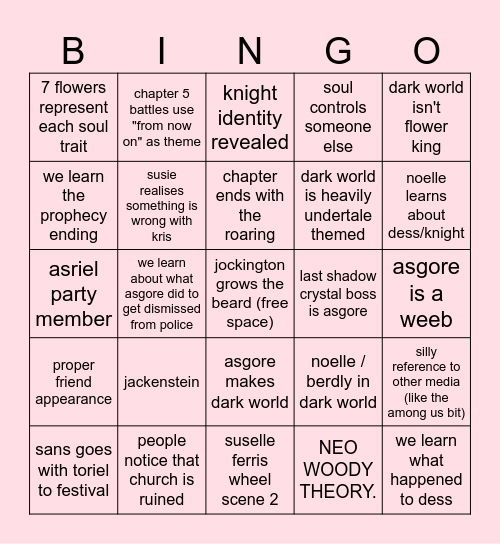 deltarune chapter 5 bingo!!!! X3 Bingo Card