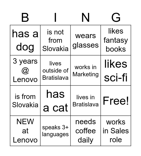 Colleague BINGO Card