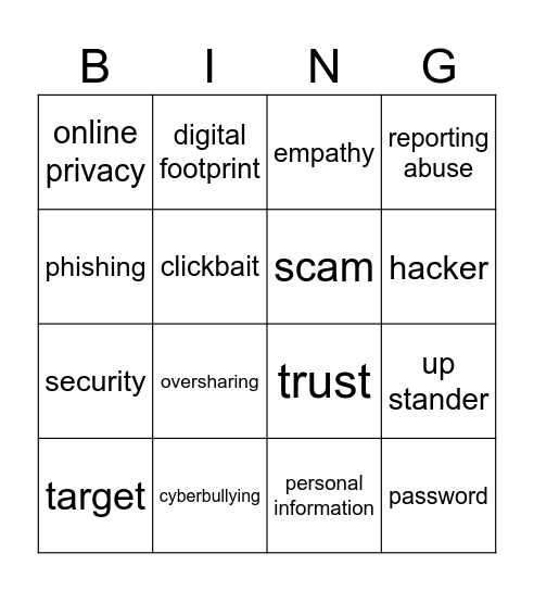 Be Internet Awesome Bingo Card