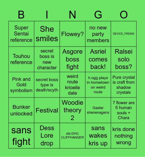 Deltarune Chapter 5 Bingo Card