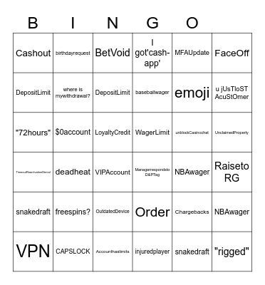 Shane F. Summer Slam Bingo Card