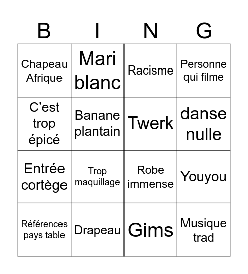 Marriage Bingo Card