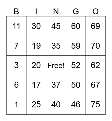 Untitled Bingo Card