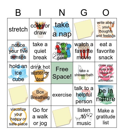 Self Care Tools Bingo Card