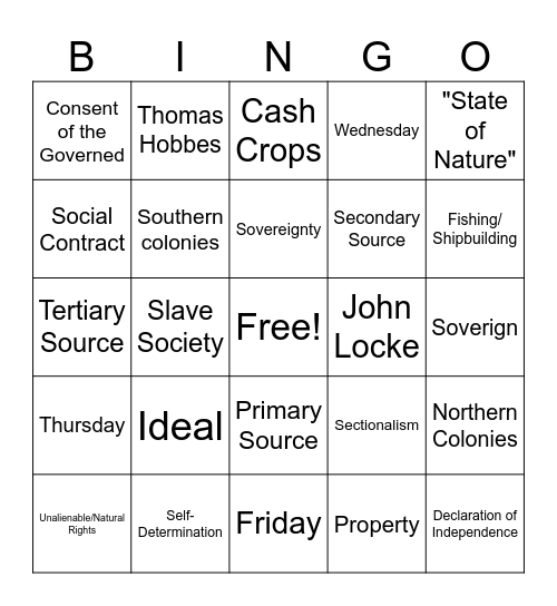Week One Vocab Bingo Card