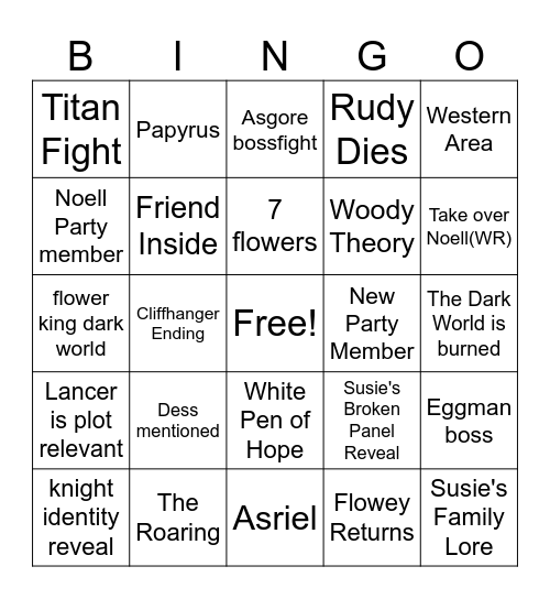 DeltaRune Chapter 5 Bingo Card