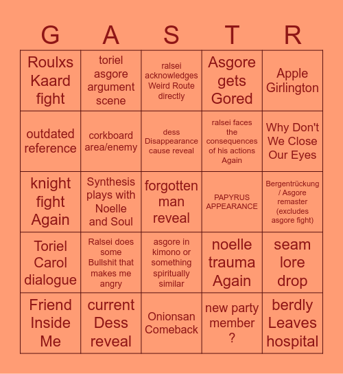 THE CHAPTER 5 RUNE Bingo Card