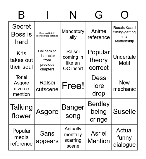 Deltarune Chapter 5 Bingo Card