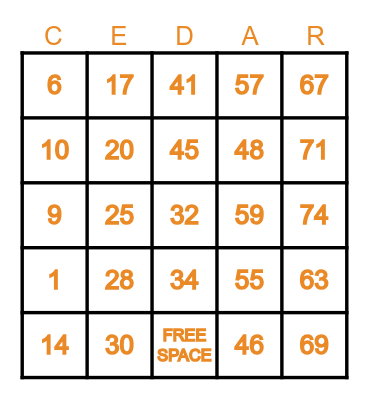 Recovery Bingo Card