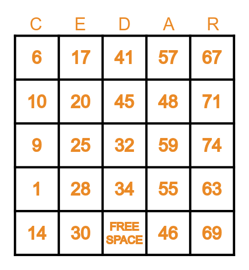 Recovery Bingo Card
