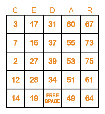 Recovery Bingo Card
