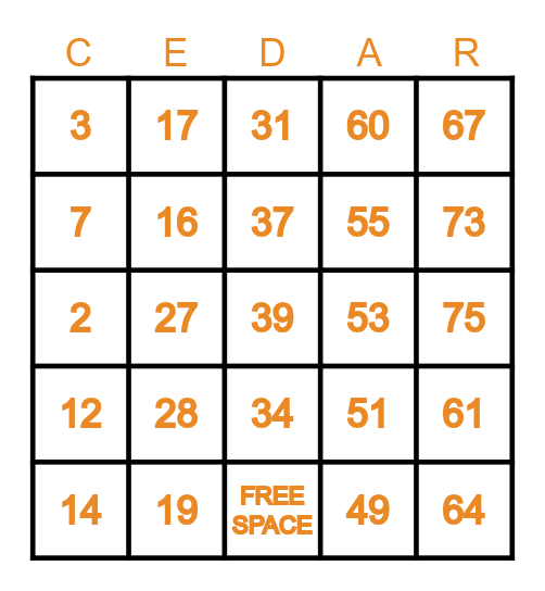 Recovery Bingo Card