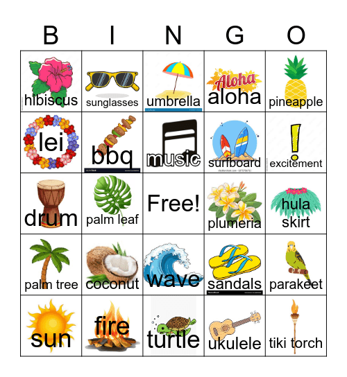 luau Bingo Card