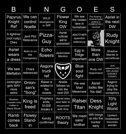 Deltarune Chapter 5 Bingo Card