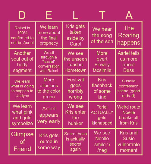DELTARUNE CHAPTER 5 BINGO Card