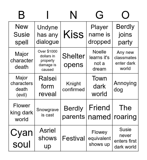 Deltarune Chapter 5 Bingo Card
