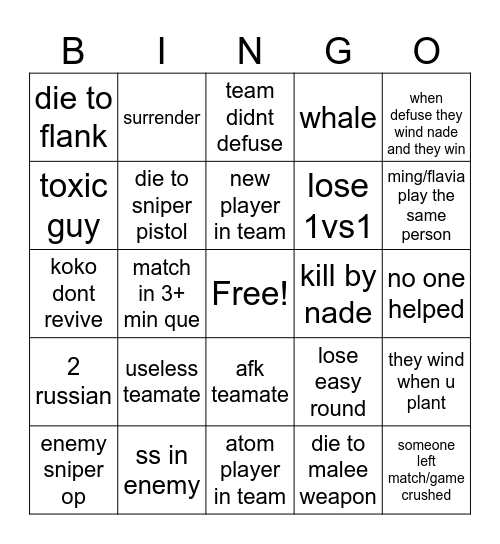strinova bingo Card