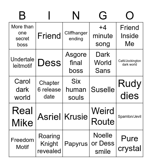 Deltarune Chapter 5 Bingo Card