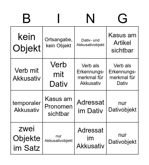Grammatik Bingo Card