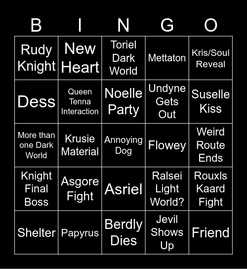 Deltarune Chapter 5 Bingo Card