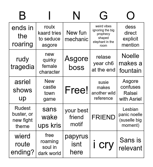 Deltarune ch5 bingo Card