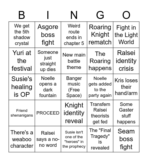 DELTARUNE TOMORROW Bingo Card