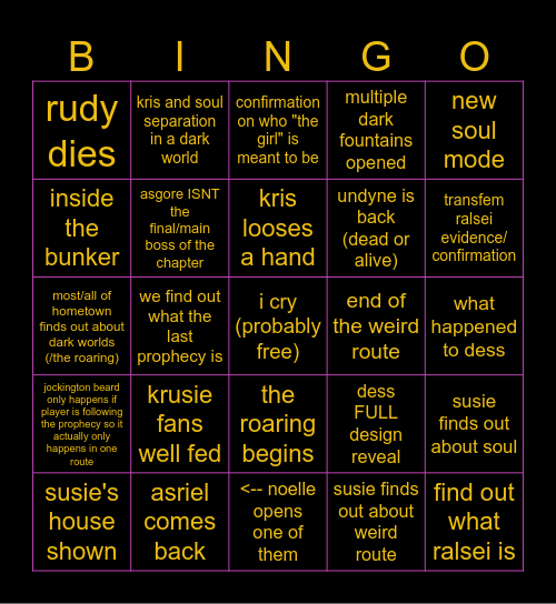 DELTARUNE CHAPTER 5 Bingo Card