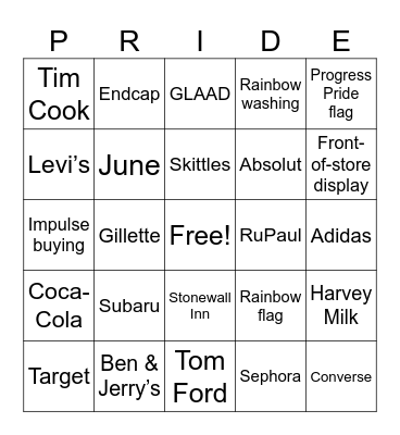Pride Bingo Card