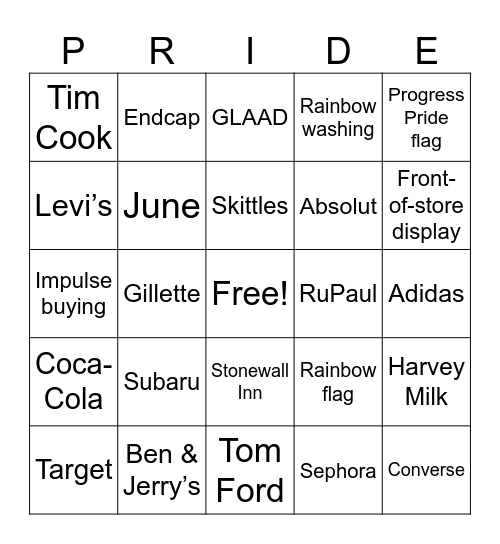 Pride Bingo Card