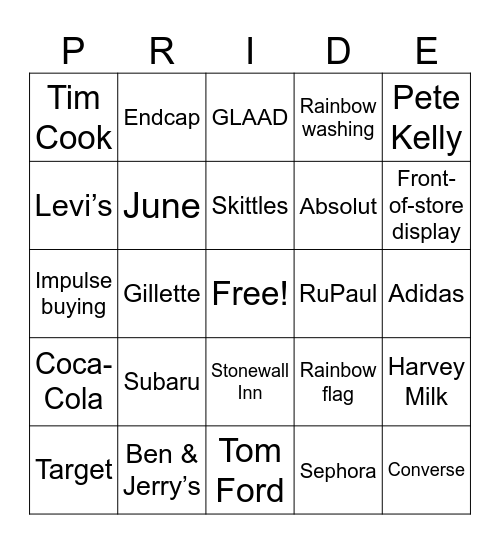 Pride Bingo Card
