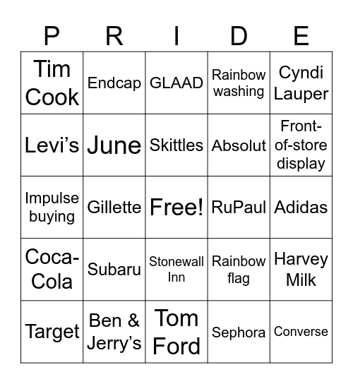 Pride Bingo Card