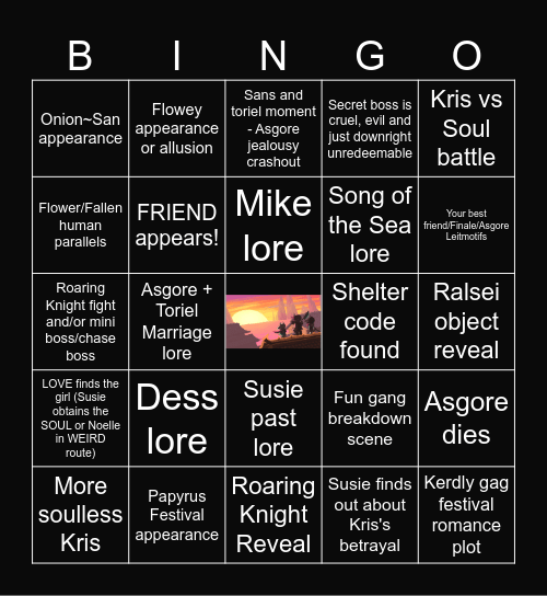 Deltarune Chapter 5 Bingo Card