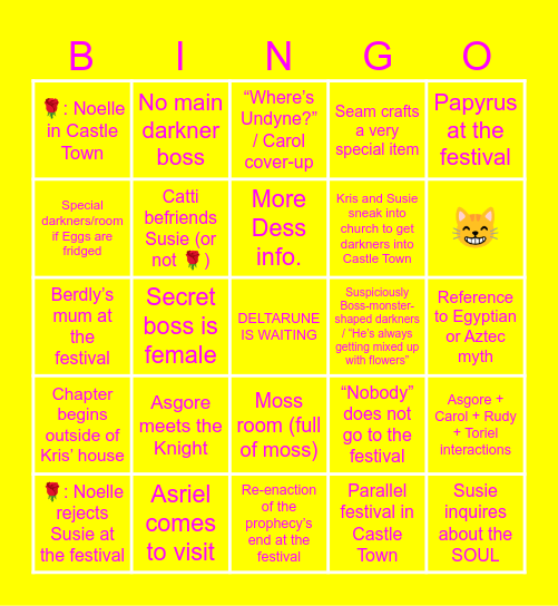 Deltarune: Chapter 5 Bingo Card