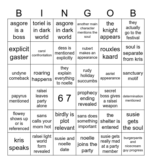 Deltarune Chapter 5 Bingob Bingo Card