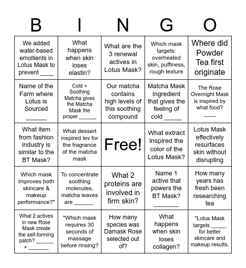 MASKARADE BINGO QUIZ Bingo Card
