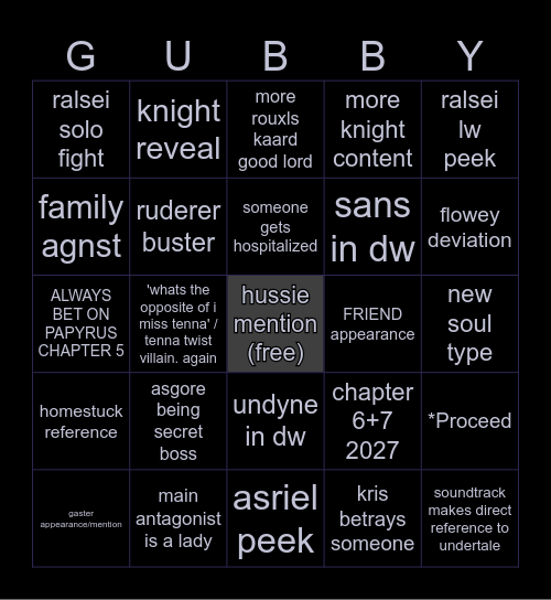 deltarune chapter 56  bingo Card