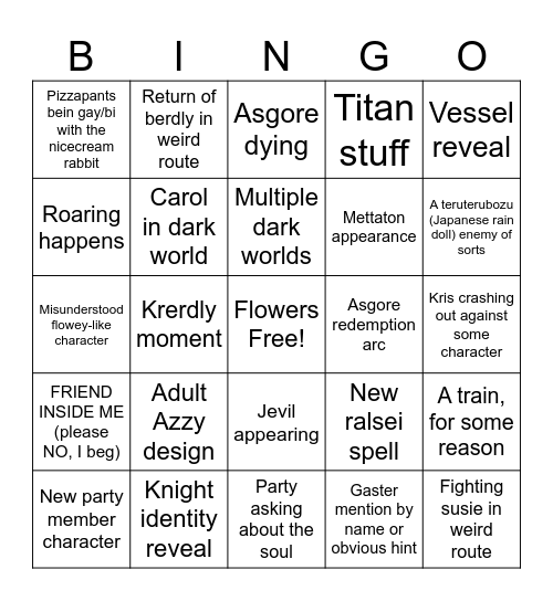 Deltarune ch5 Bingo Card