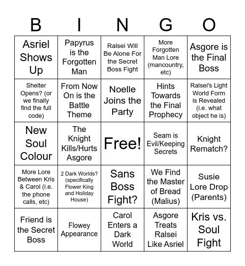 DELTARUNE Chapter 5 Bingo Card