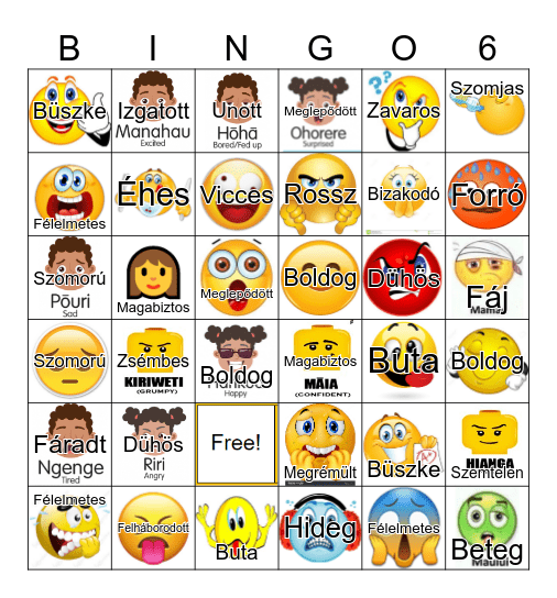Feelings and Emotions in Hungarian Bingo Card