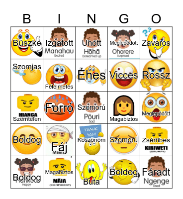 Feelings and Emotions in Hungarian Bingo Card