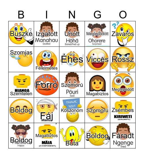 Feelings and Emotions in Hungarian Bingo Card